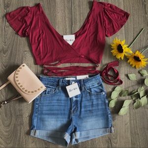 Strappy Wrapped Crop Top Burgundy
